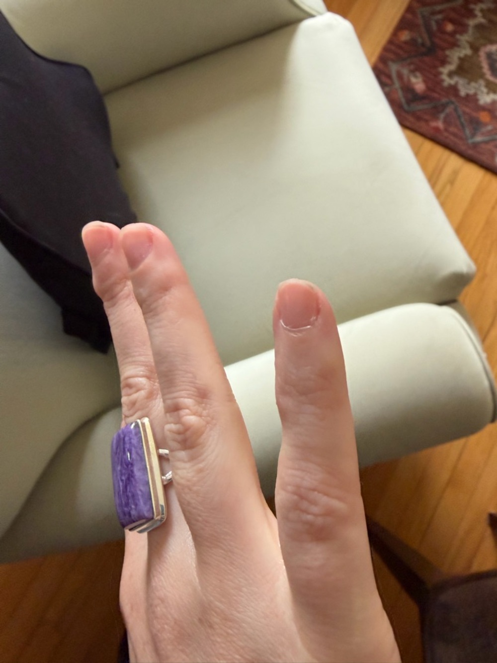 Rectangular Purple Stone Sterling Ring - Picture 2 of 5